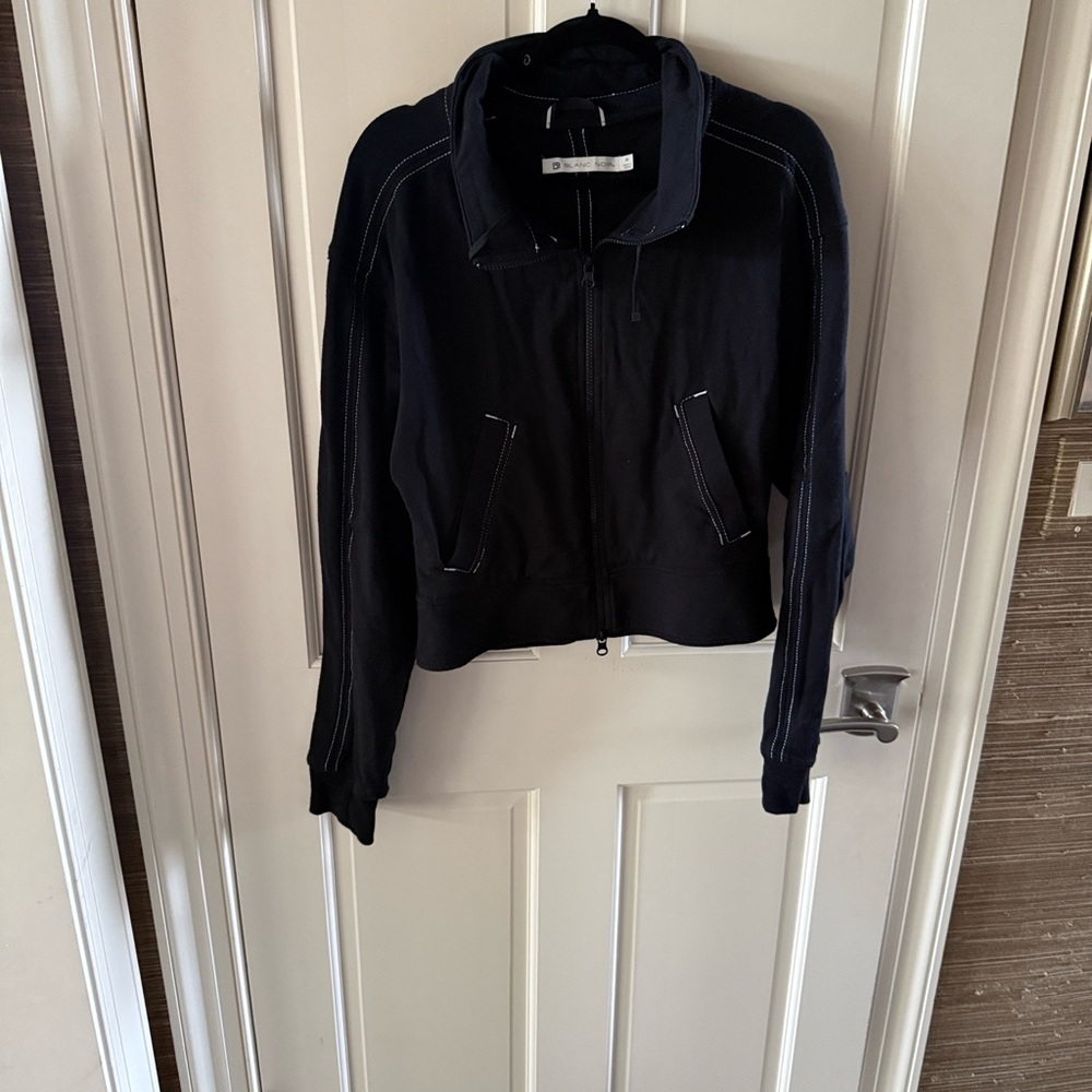 Blanc Noir YOLO Contrast Stitch Women's Black Jog  Jacket